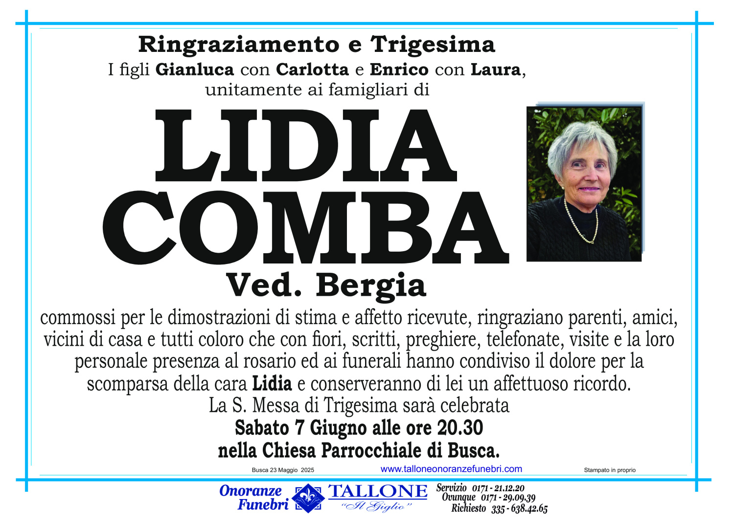 <br />
<b>Warning</b>:  Undefined variable $info in <b>/home/tallone/public_html/ringraziamenti.php</b> on line <b>68</b><br />
Lidia Comba